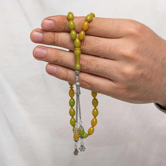 Amber Prayer Beads with Silver Tassels
