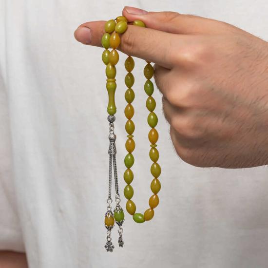 Amber Prayer Beads with Silver Tassels