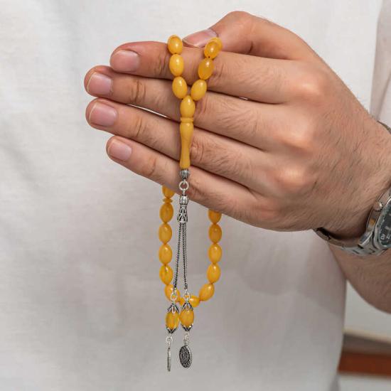 Amber Prayer Beads with Silver Tassels
