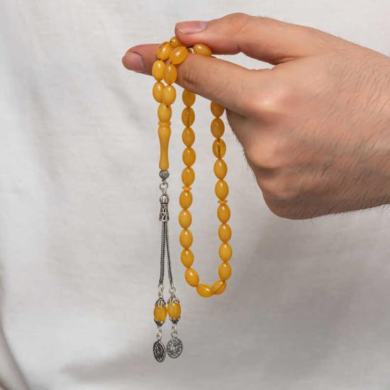 Amber Prayer Beads with Silver Tassels
