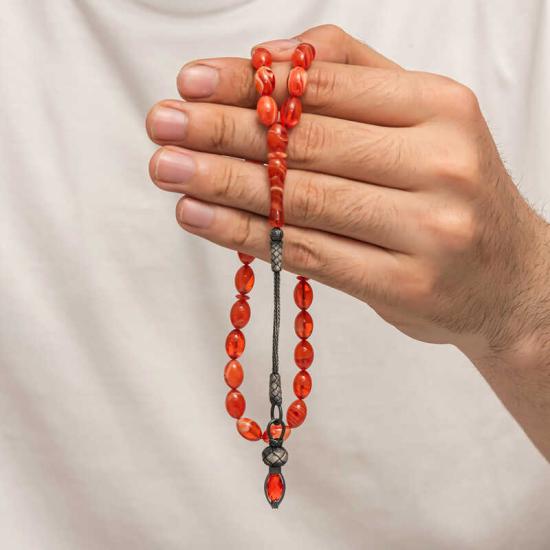 Silver 1000 Carat Kazaz Tasseled Tightened Amber Prayer Beads