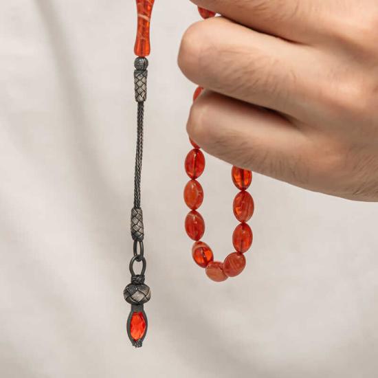 Silver 1000 Carat Kazaz Tasseled Tightened Amber Prayer Beads