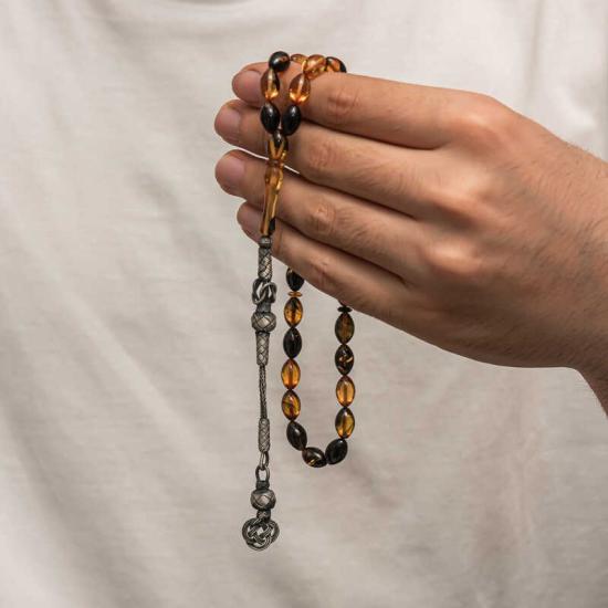 Silver Kazaz Tasseled Tightened Amber Prayer Beads