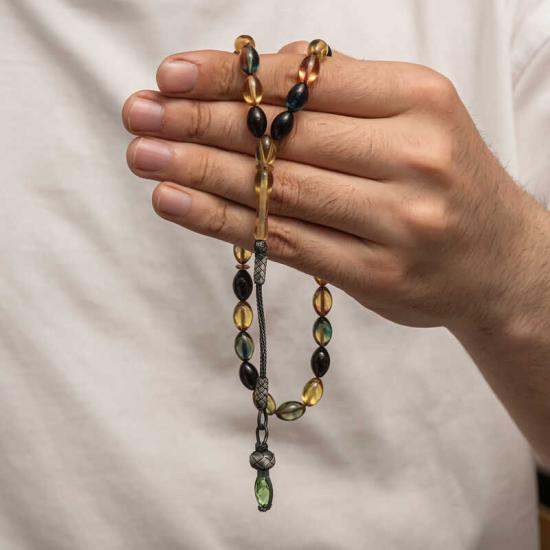 Silver 1000 Carat Kazaz Tasseled Tightened Amber Prayer Beads