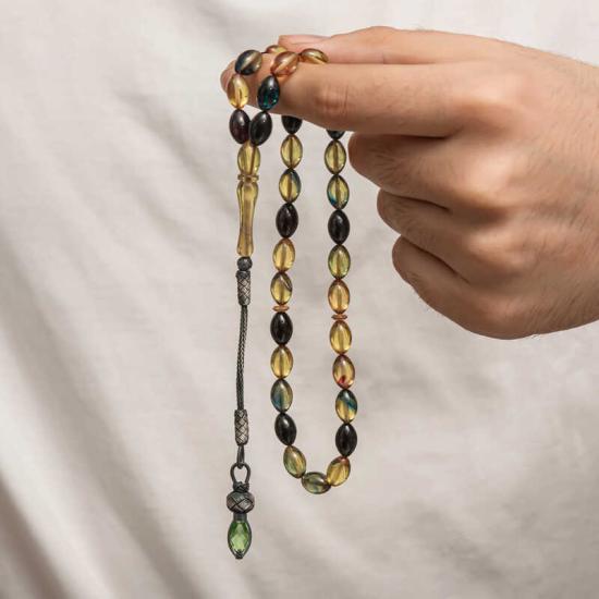Silver 1000 Carat Kazaz Tasseled Tightened Amber Prayer Beads