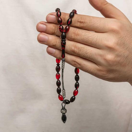 Silver 1000 Carat Kazaz Tasseled Tightened Amber Prayer Beads