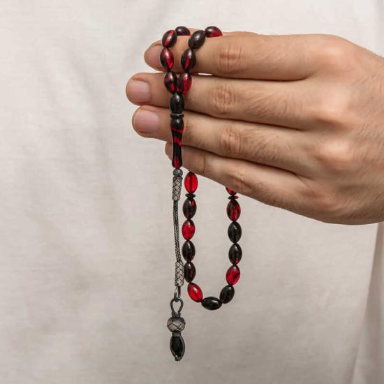 Silver 1000 Carat Kazaz Tasseled Tightened Amber Prayer Beads