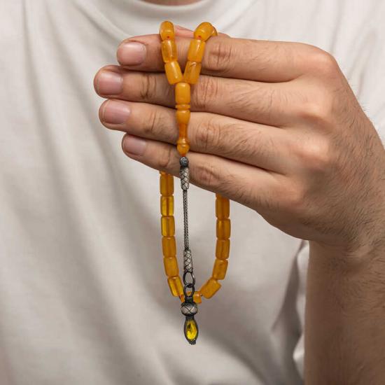 Silver 1000 Carat Kazaz Tasseled Tightened Amber Prayer Beads