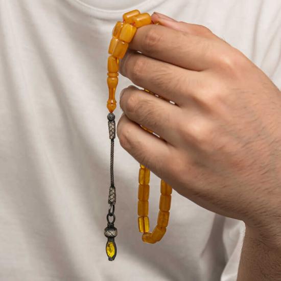 Silver 1000 Carat Kazaz Tasseled Tightened Amber Prayer Beads