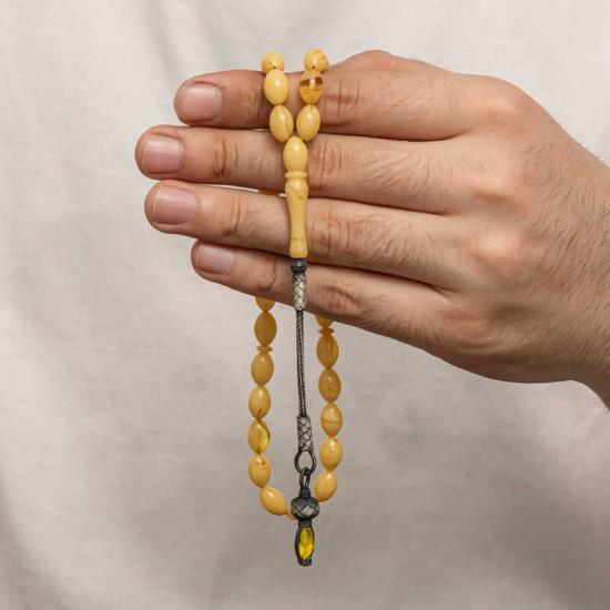 Silver 1000 Carat Kazaz Tasseled Tightened Amber Prayer Beads