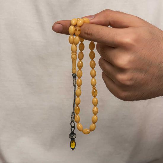 Silver 1000 Carat Kazaz Tasseled Tightened Amber Prayer Beads