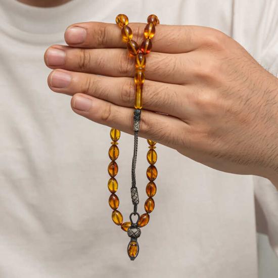 Silver 1000 Carat Kazaz Tasseled Tightened Amber Prayer Beads