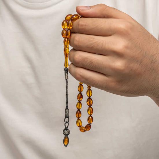 Silver 1000 Carat Kazaz Tasseled Tightened Amber Prayer Beads