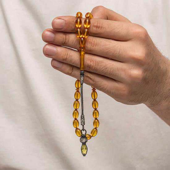 Silver 1000 Carat Kazaz Tasseled Tightened Amber Prayer Beads