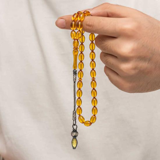 Silver 1000 Carat Kazaz Tasseled Tightened Amber Prayer Beads