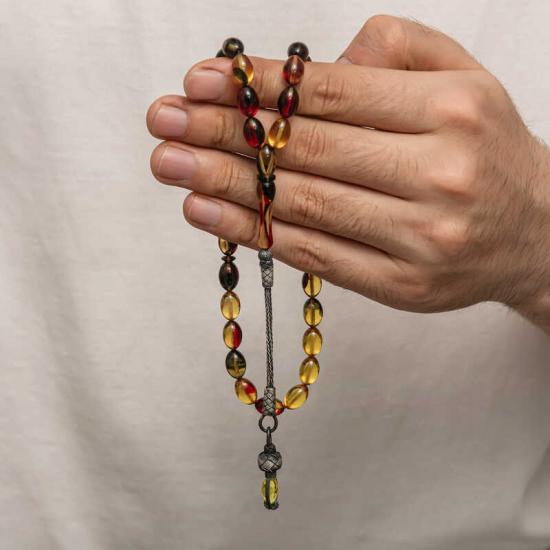 Silver 1000 Carat Kazaz Tasseled Tightened Amber Prayer Beads