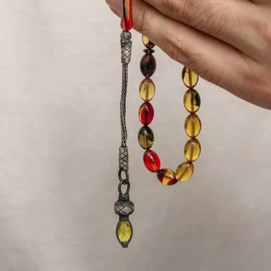 Silver 1000 Carat Kazaz Tasseled Tightened Amber Prayer Beads