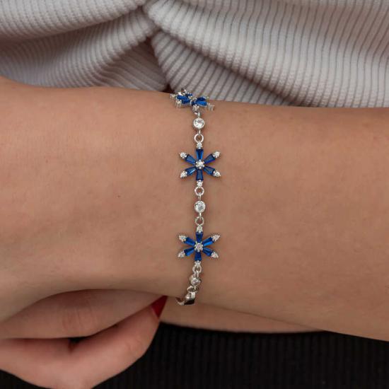 Silver Navy Blue Lotus Flower Women’s Bracelet