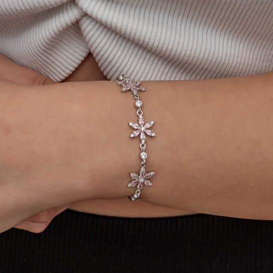 Silver Pink Lotus Flower Women’s Bracelet