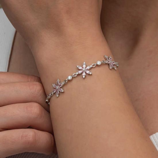 Silver Pink Lotus Flower Women’s Bracelet