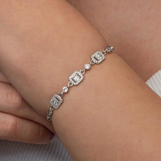 Silver Triple Baguette Stone Women’s Bracelet