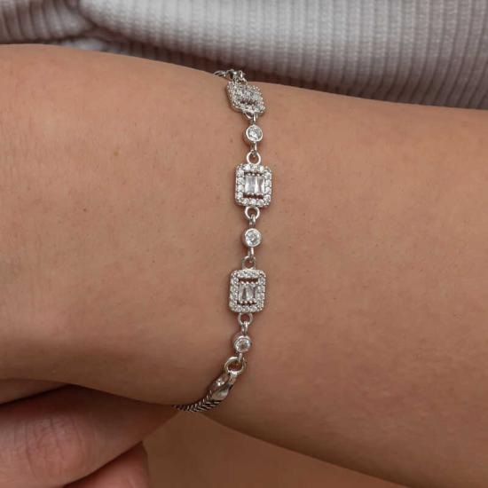 Silver Triple Baguette Stone Women’s Bracelet