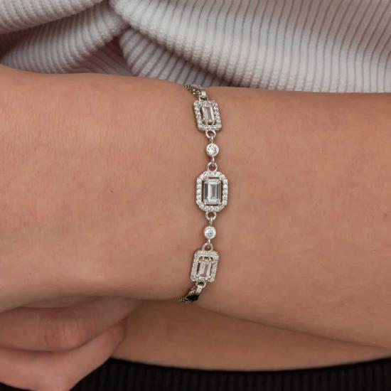 Silver Triple Baguette Stone Women’s Bracelet