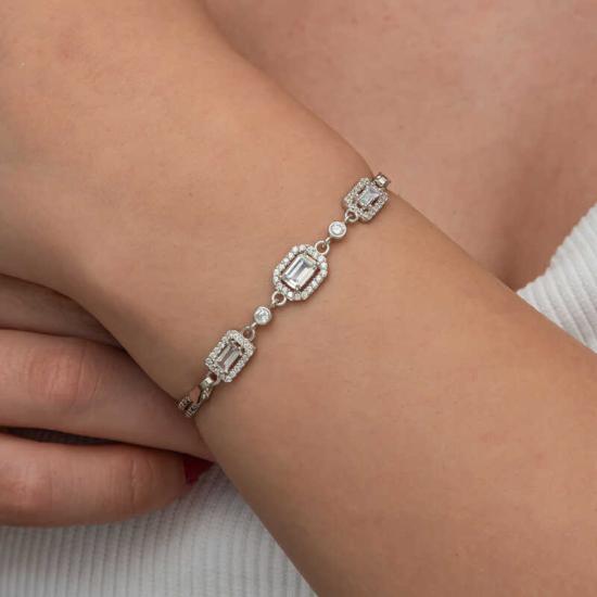 Silver Triple Baguette Stone Women’s Bracelet