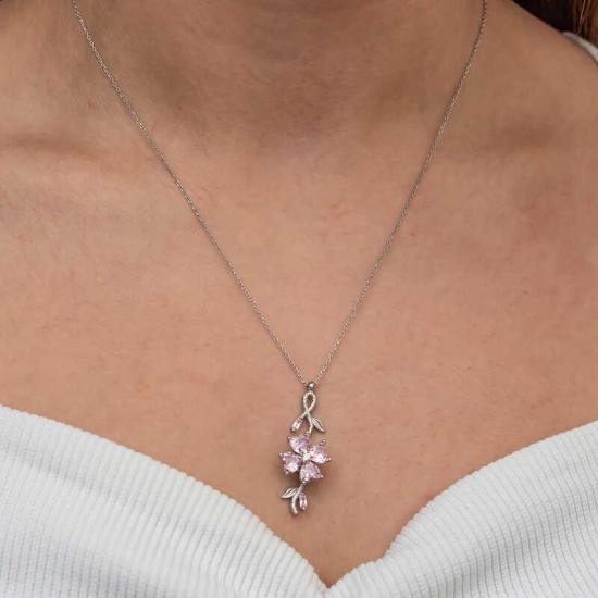 Silver Spinning Pink Clover Women’s Necklace