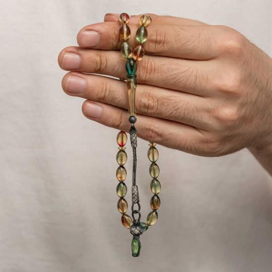 Silver 1000 Carat Kazaz Tasseled Tightened Amber Prayer Beads