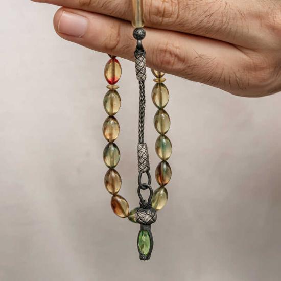 Silver 1000 Carat Kazaz Tasseled Tightened Amber Prayer Beads