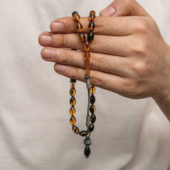 Silver 1000 Carat Kazaz Tasseled Tightened Amber Prayer Beads
