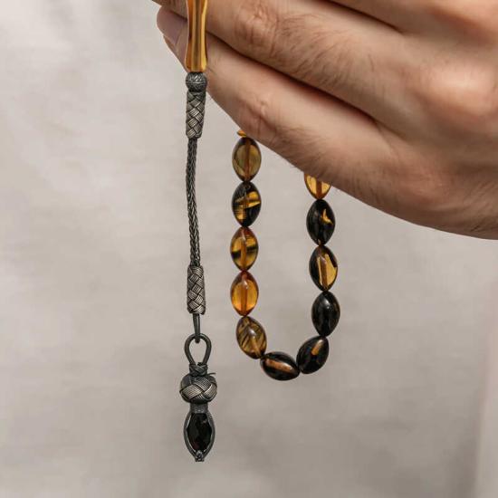 Silver 1000 Carat Kazaz Tasseled Tightened Amber Prayer Beads