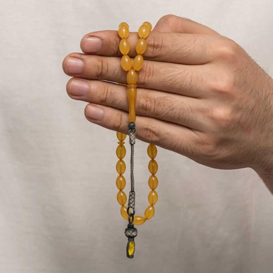 Silver 1000 Carat Kazaz Tasseled Tightened Amber Prayer Beads