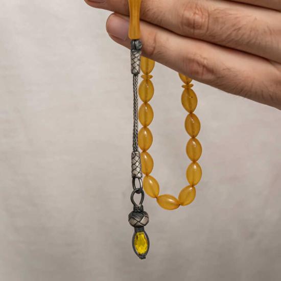 Silver 1000 Carat Kazaz Tasseled Tightened Amber Prayer Beads