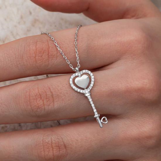 Silver Heart Key Women’s Necklace