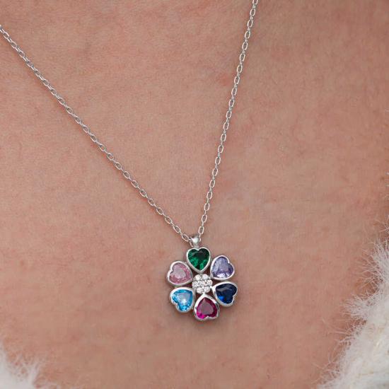 Gümüş Yeşil Kalpli Çiçek Kadın Kolye