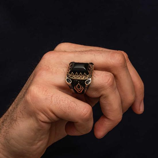 Gümüş Siyah Oniks Taşlı Erkek Yüzük