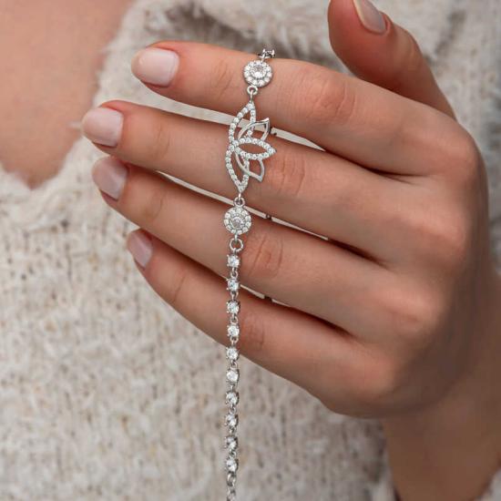 Silver Zircon Stone Lotus Women’s Bracelet