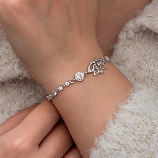 Silver Zircon Stone Lotus Women’s Bracelet