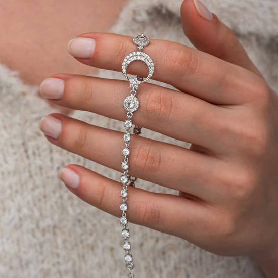 Silver Zircon Stone Crescent Star Women’s Bracelet
