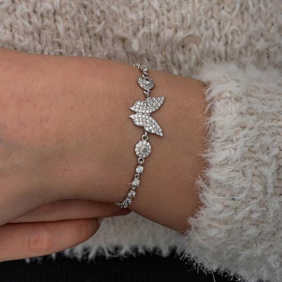 Silver Zircon Stone Butterfly Women’s Bracelet