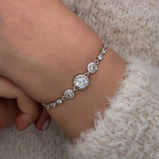 Silver Zircon Stone Round Women’s Bracelet