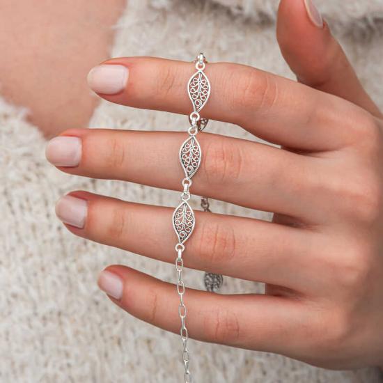 Silver Filigree Leaf Patterned Women’s Bracelet