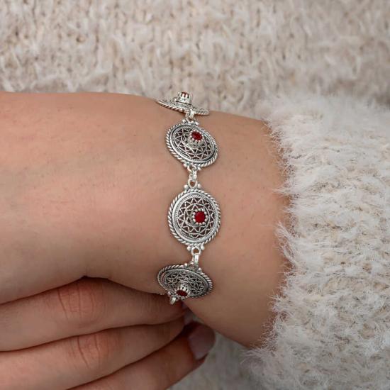 Silver Filigree Ruby Stone Women’s Bracelet