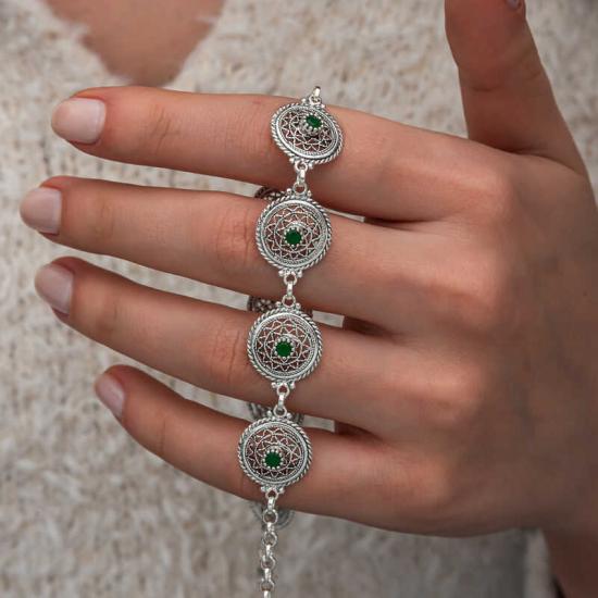 Silver Filigree Emerald Stone Women’s Bracelet
