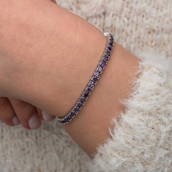 Gümüş Mor Zirkon Taşlı Su Yolu Kadın Bileklik