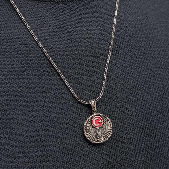 Silver Crescent Star Eagle Men’s Necklace
