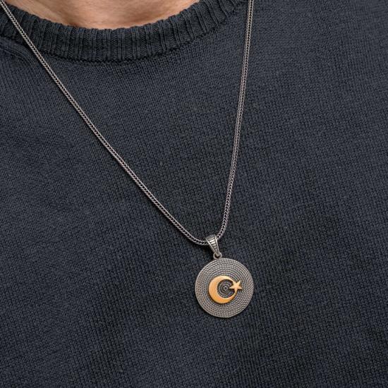 Silver Crescent Star Men’s Necklace