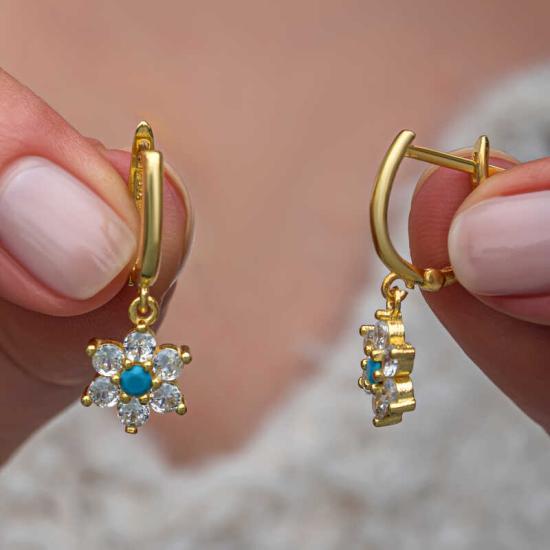 Silver Blue Stone Gold Flower Women’s Set